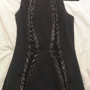 Black lace up-look mini dress